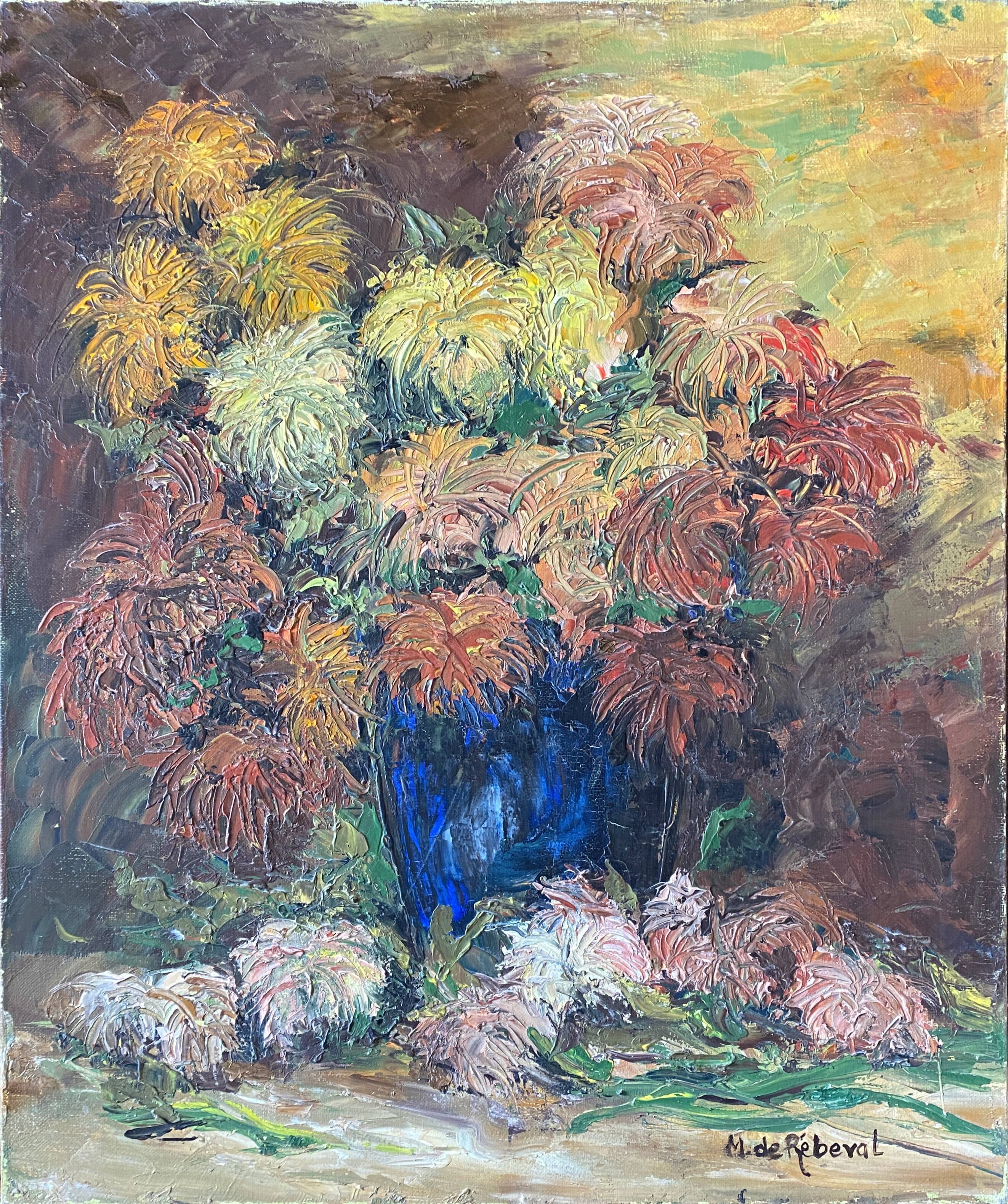 Table huile sur toile  "Bouquet of flowers" signed M De Rebeval  twentieth century