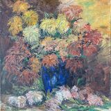 Table huile sur toile  "Bouquet of flowers" signed M De Rebeval  twentieth century