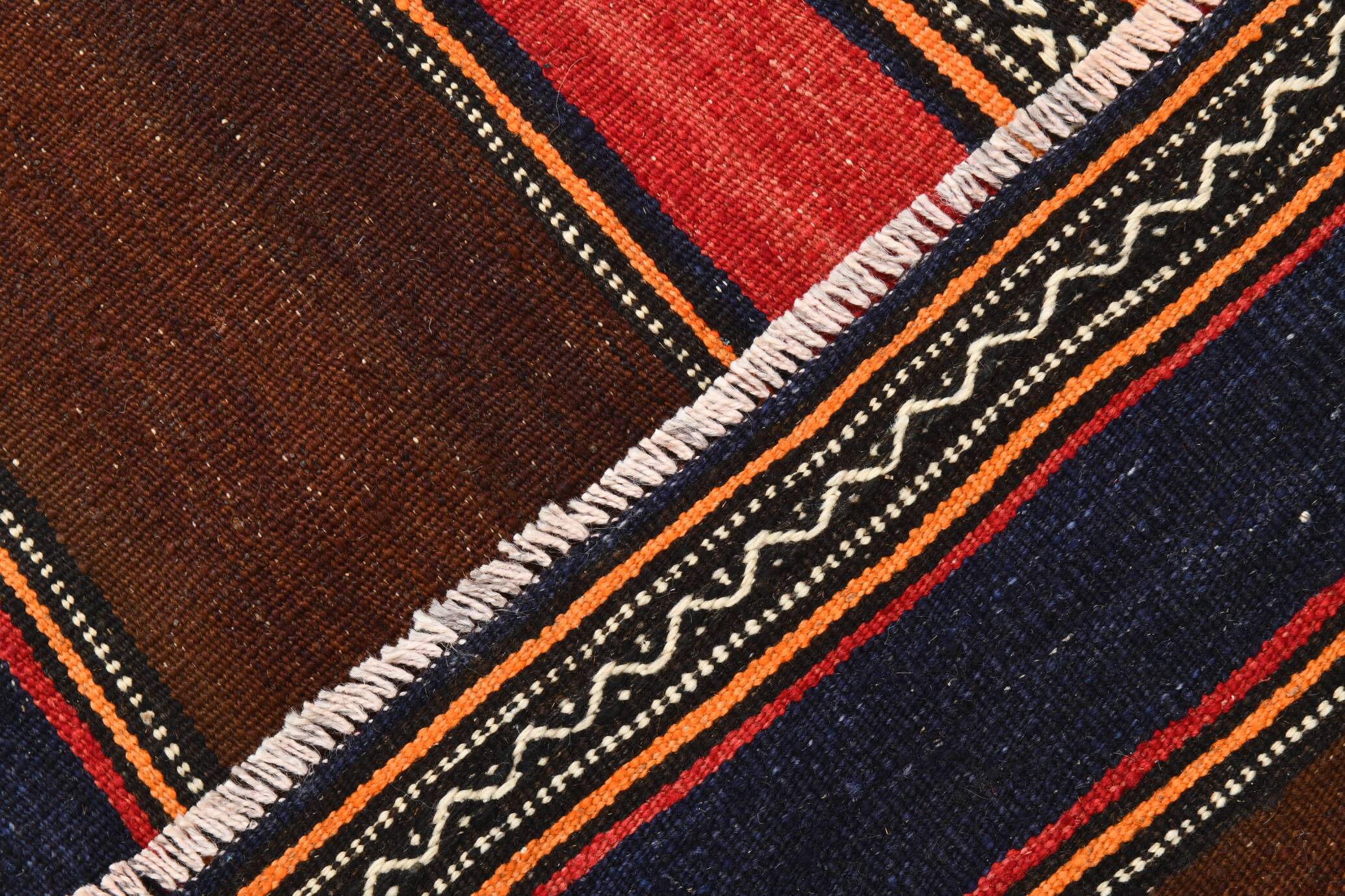 4x8 Brown & Blue Turkish Vintage Kilim Rug 139x245Cm SK 2314