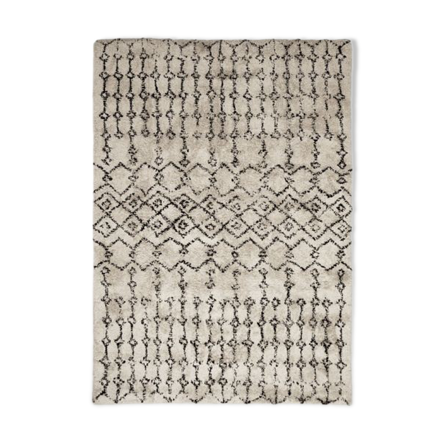Ecru Berber rug with black tribal pattern 160x230 cm