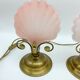 Pair of vintage brushed glass and brass shell lamps