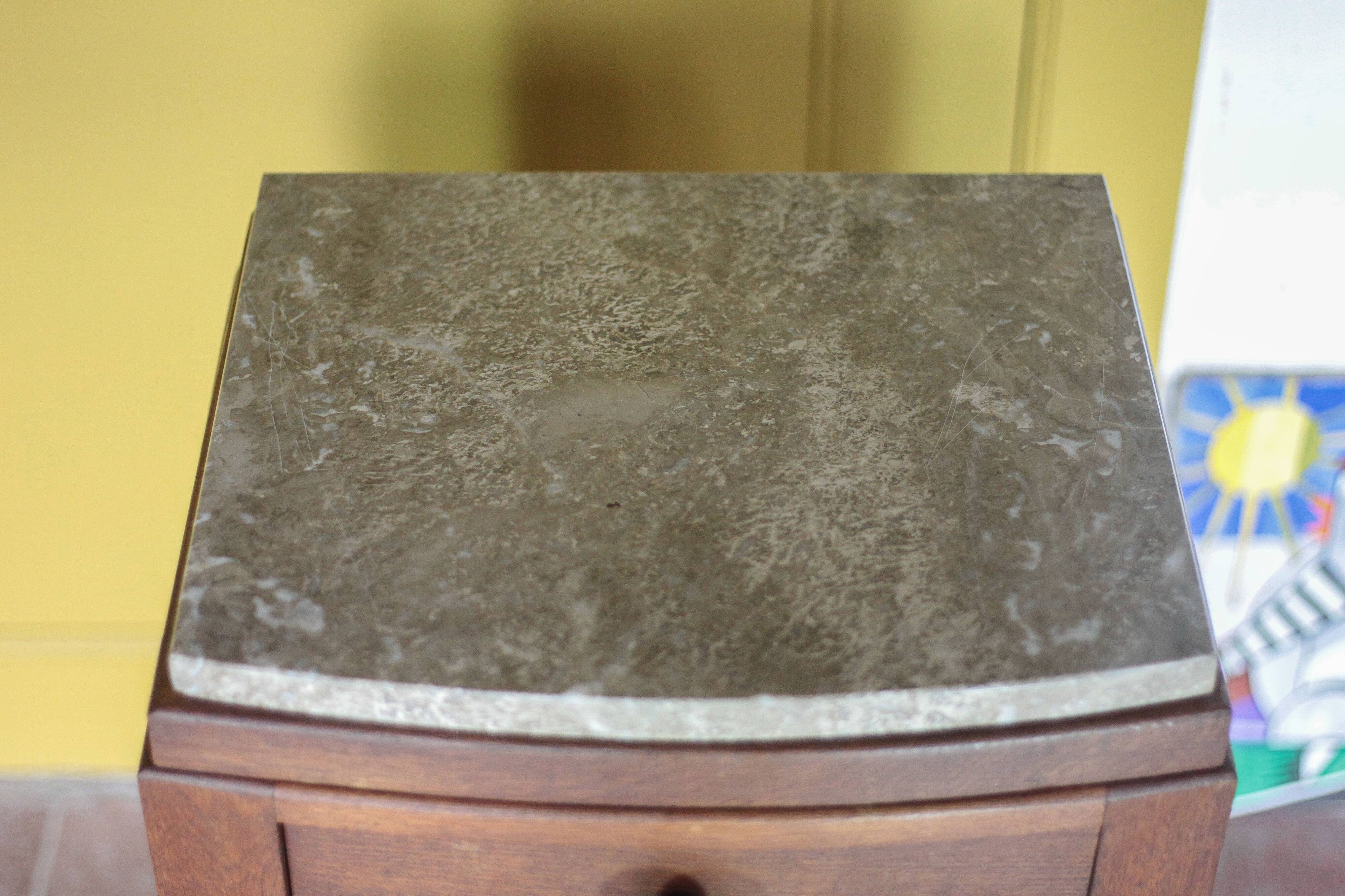 Art Deco bedside table, wooden Art Deco nightstand with marble top.