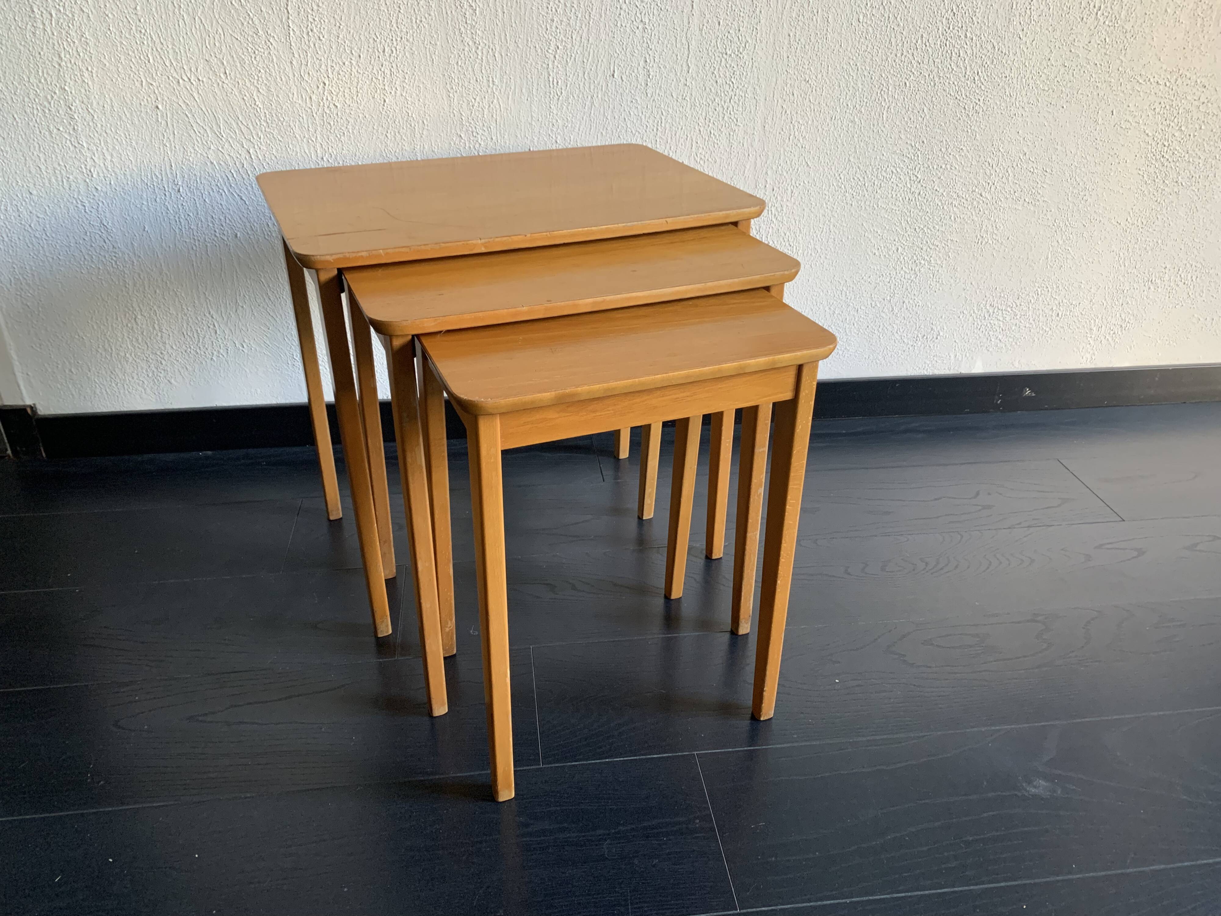 Vintage nesting tables 1960s, light wood coffee table, side table - 52 x 55 x 3.
