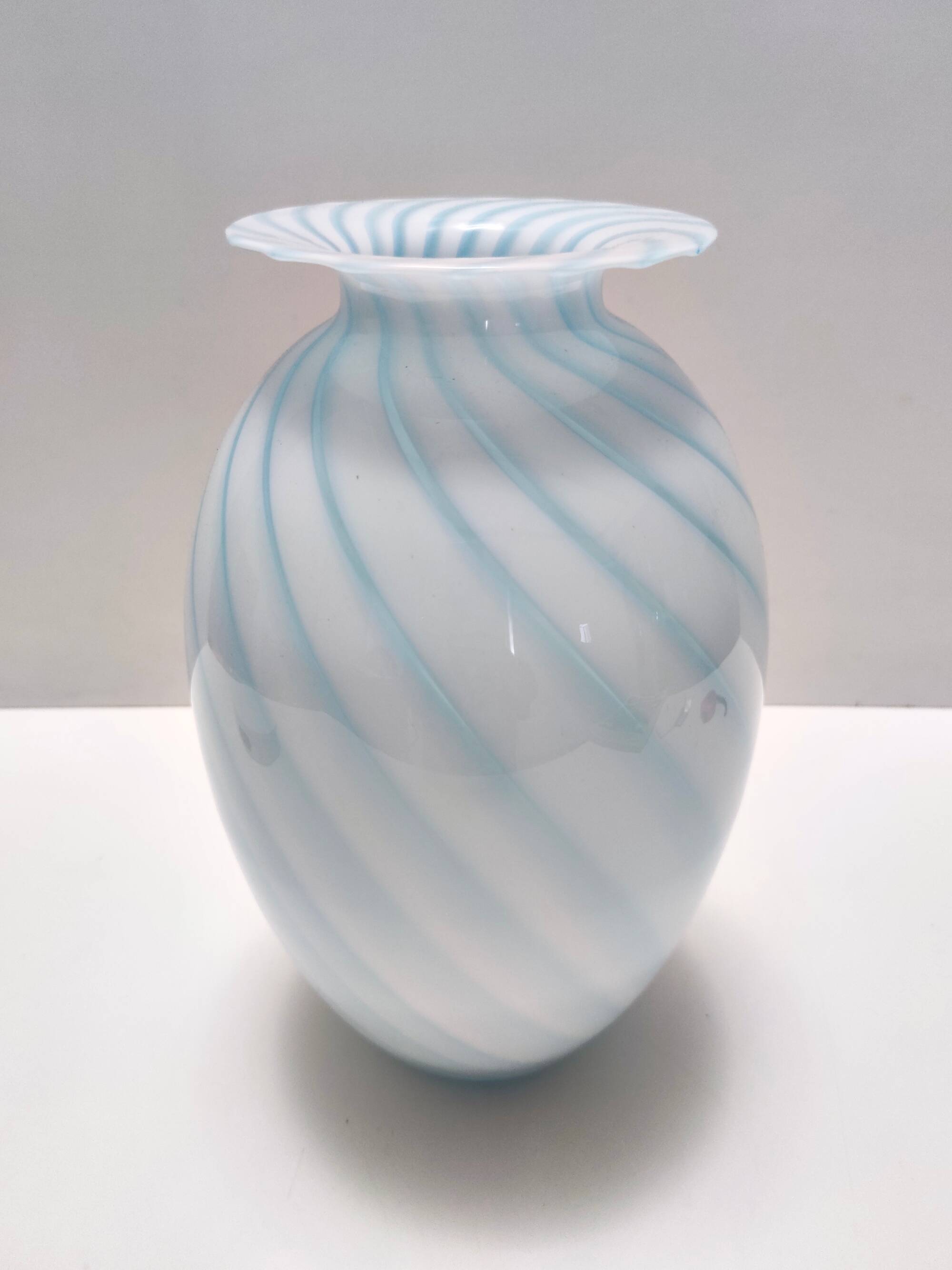 Murano Glass Vase with Light Blue and White Canes, Italy