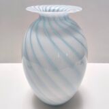 Murano Glass Vase with Light Blue and White Canes, Italy