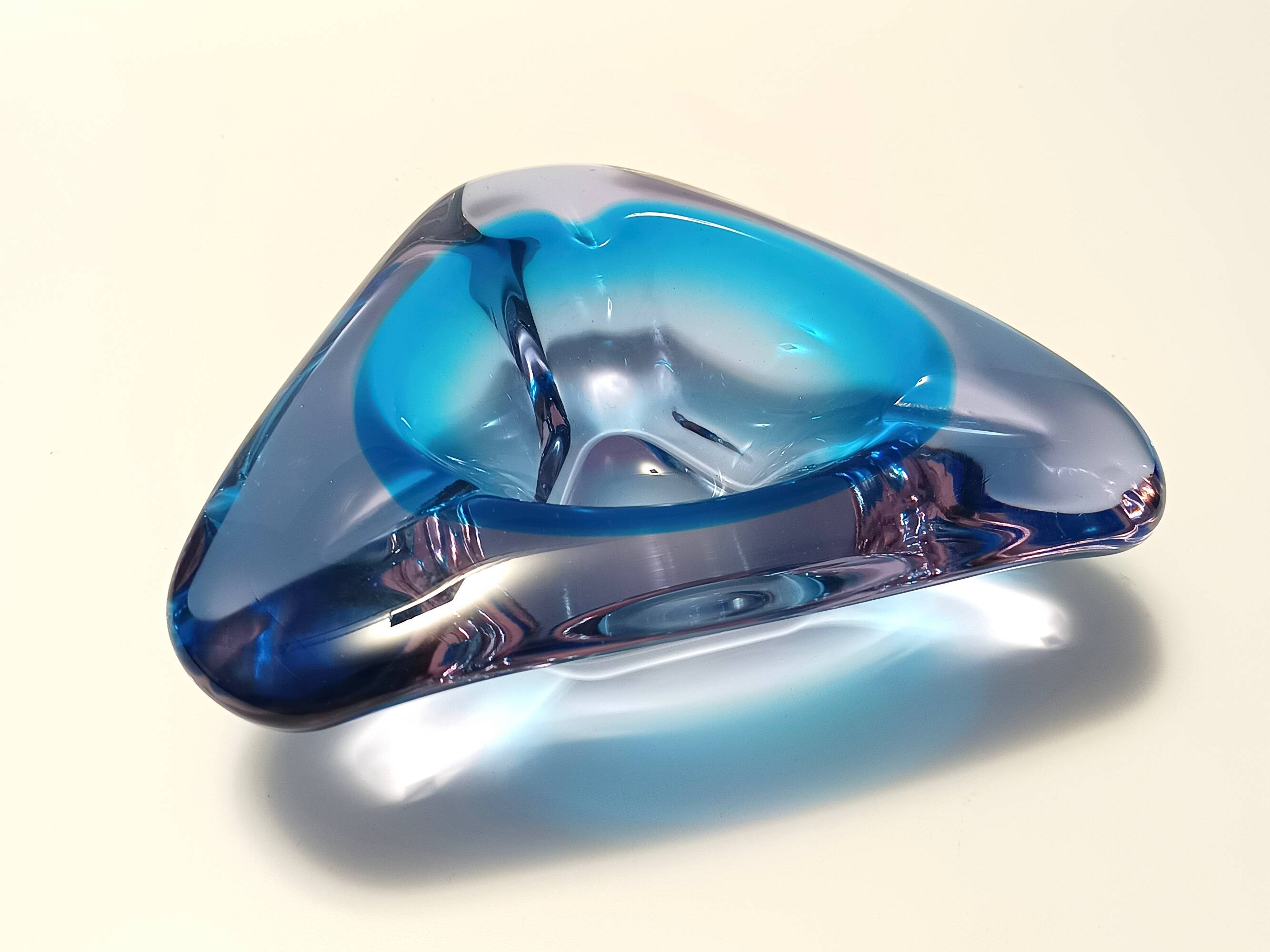 Large Triangular Blue Murano Glass Trinket Bowl - Ashtray, Italy 1970s