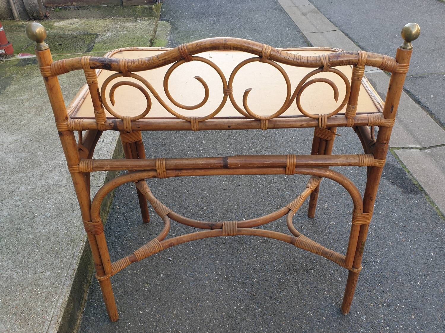 Bamboo and rattan side table, 1950s-1960s