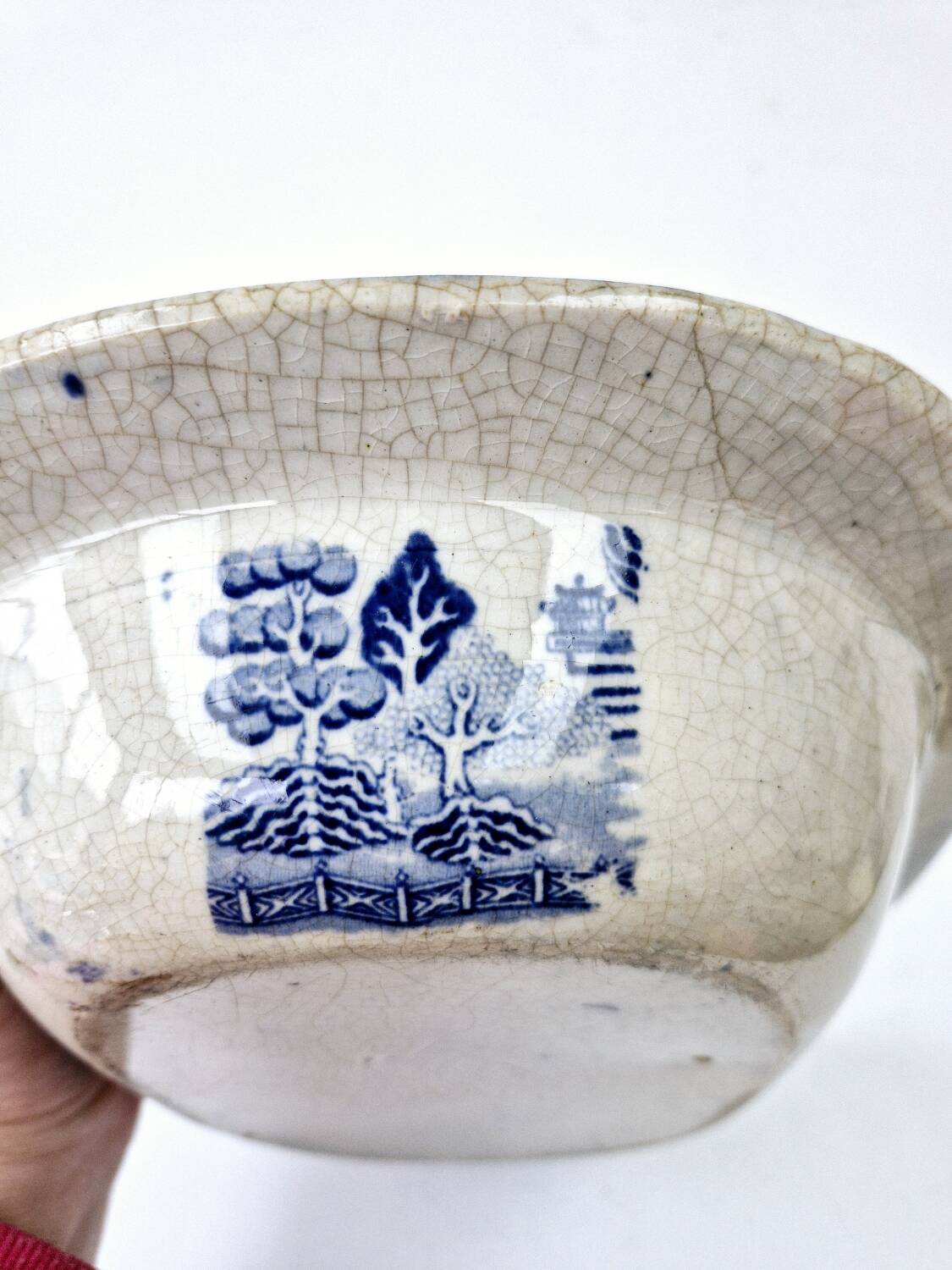 Old Rectangular Hollow Dish In English Earthenware 19th Chinese Decor Blue Willow