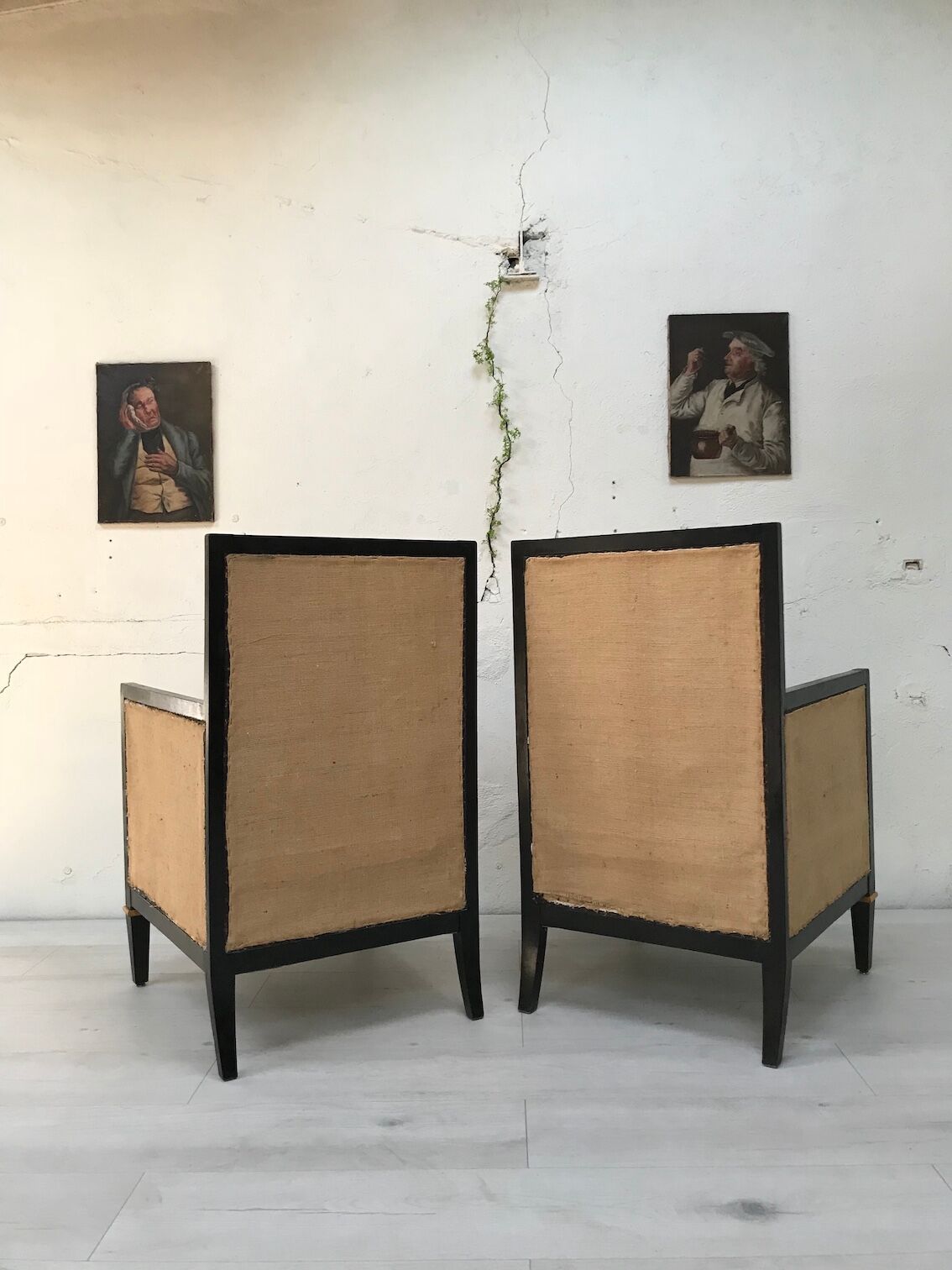 Pair of blackened wooden armchairs