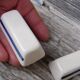 Set of 6 vintage ceramic knife rests in cream and blue.