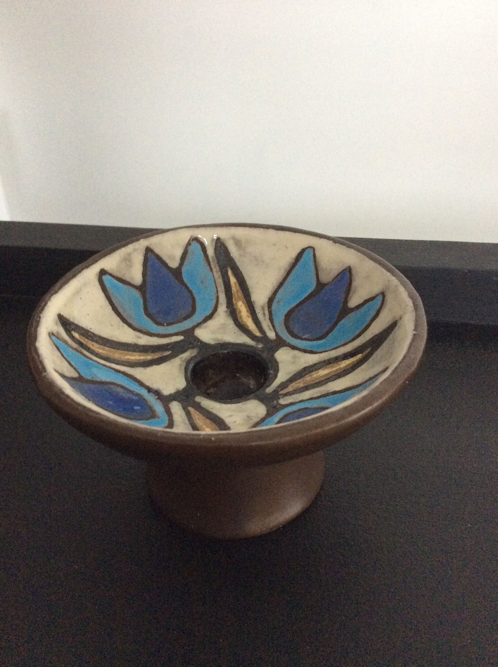 Vintage ceramic candle holder signed Yvette Manoy