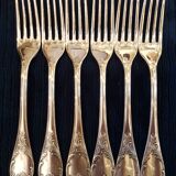 6 silver metal forks, Model Marly, by Christofle.