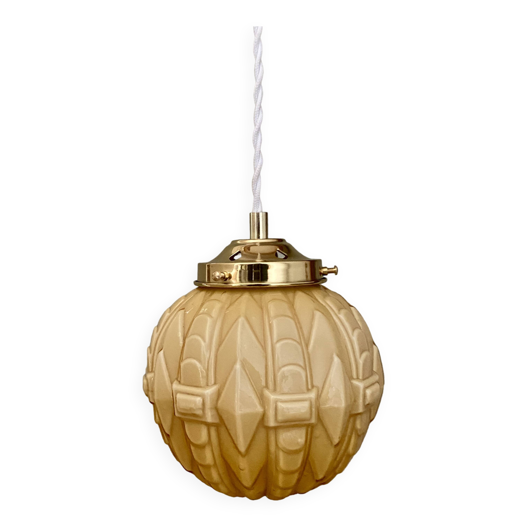 Vintage globe pendant light in pale yellow opaline