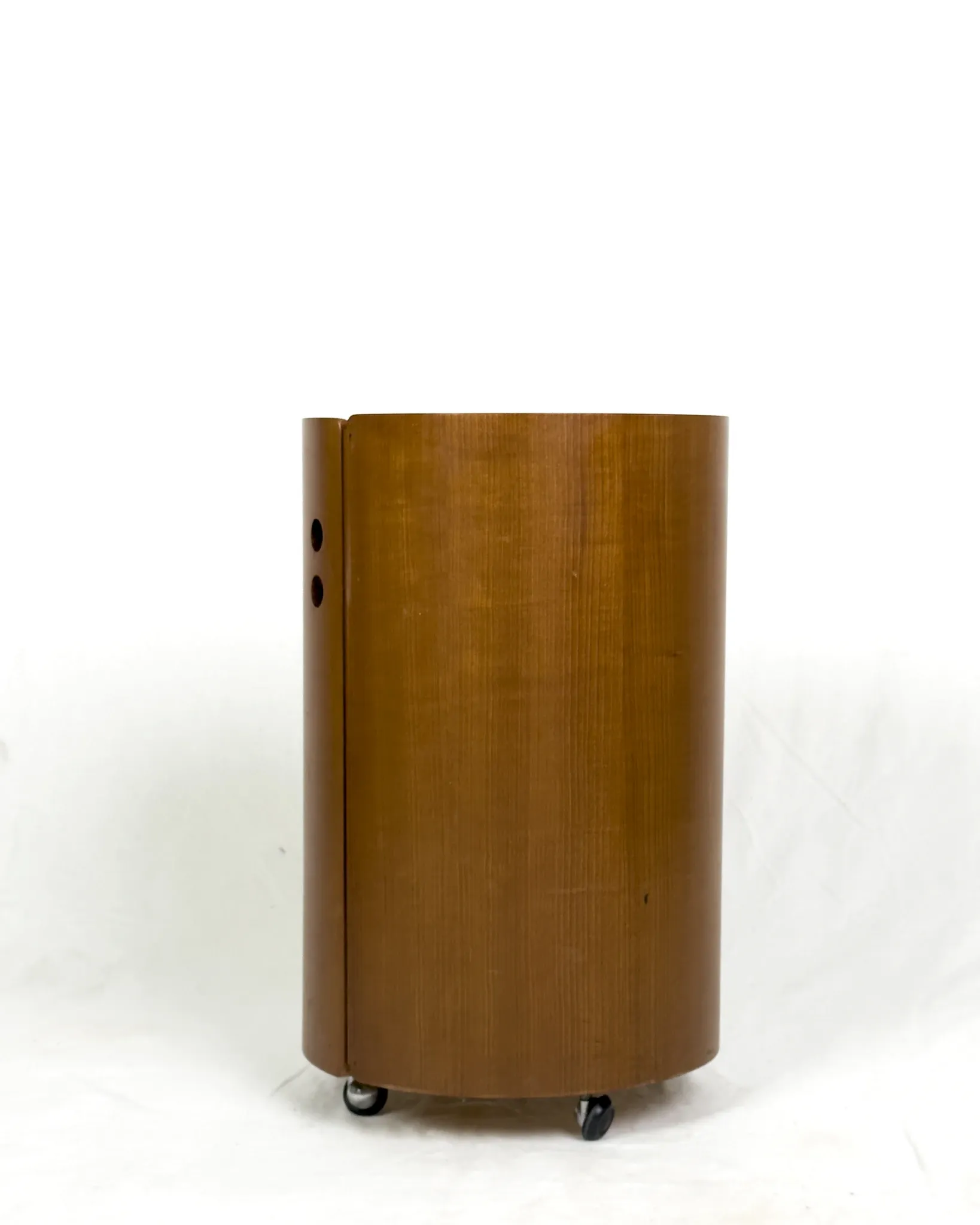 Round wood bar cabinet with glass top, Italy 1960s