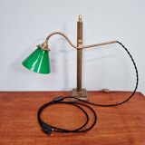 Bronze desk lamp with a green opaline conical shade, 1920.