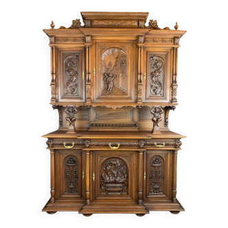 Buffet deux-corps en noyer sculpté, Style Renaissance, Fin XIXe siècle