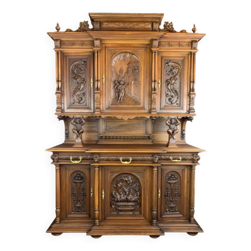 Buffet deux-corps en noyer sculpté, Style Renaissance, Fin XIXe siècle