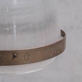 Large Two Part Holophane Style Mid-Century Pendant Light