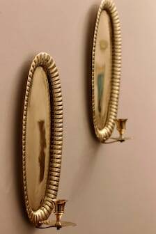 Vintage Swedish Oval Brass Wall Sconces