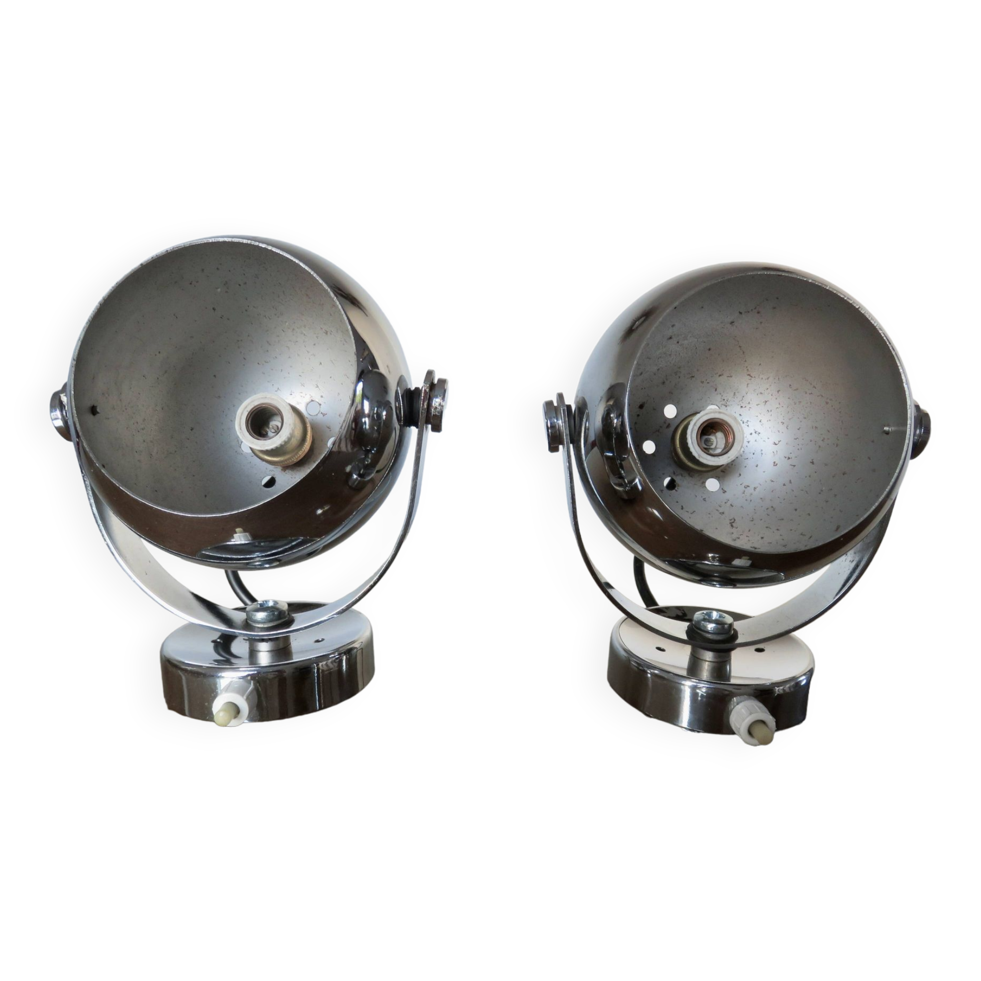 Pair of chrome "eye ball" wall lights 1970
