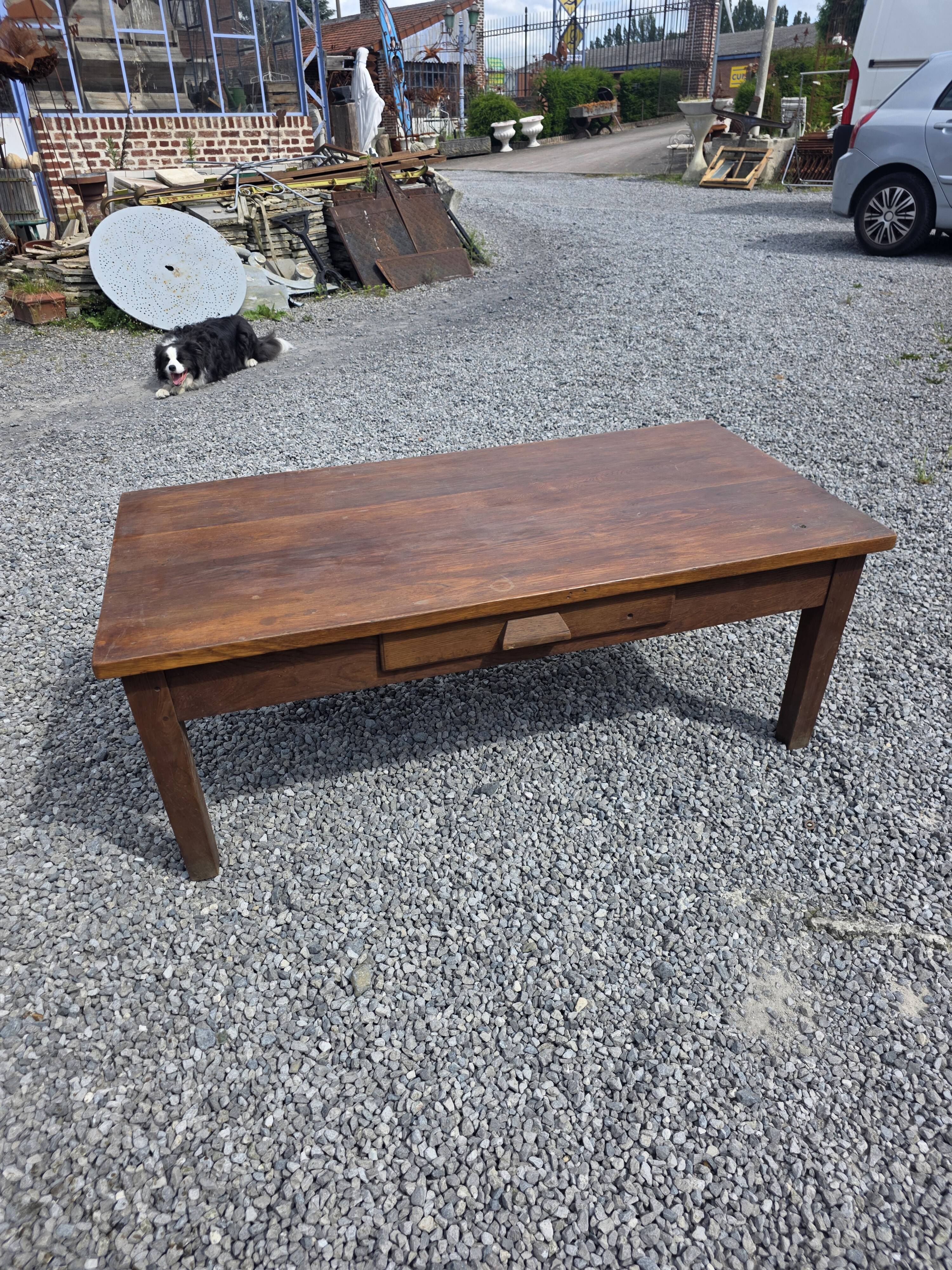 Antique solid oak coffee table, 130cm L