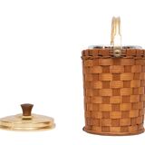 Wicker Ice bucket Brass lid and ice tongs 1960s