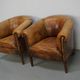 Vintage Dutch Cognac Leather Club Chairs, Set of 2