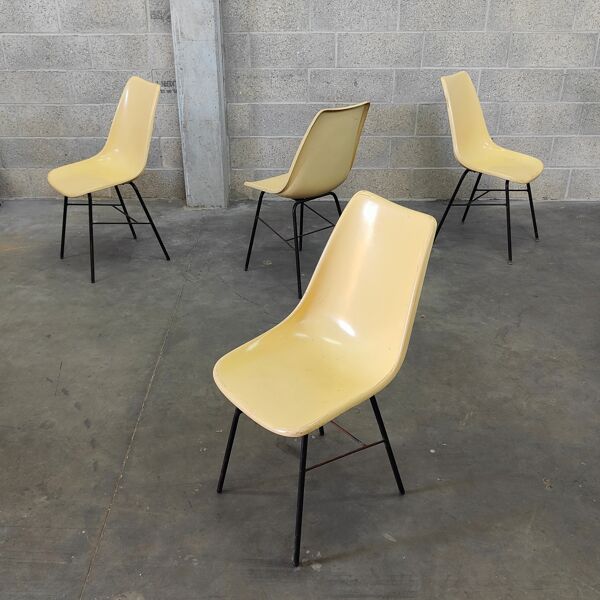Lot de 4 chaises fibre et métal par Miroslav Navratil pour Vertex 1960