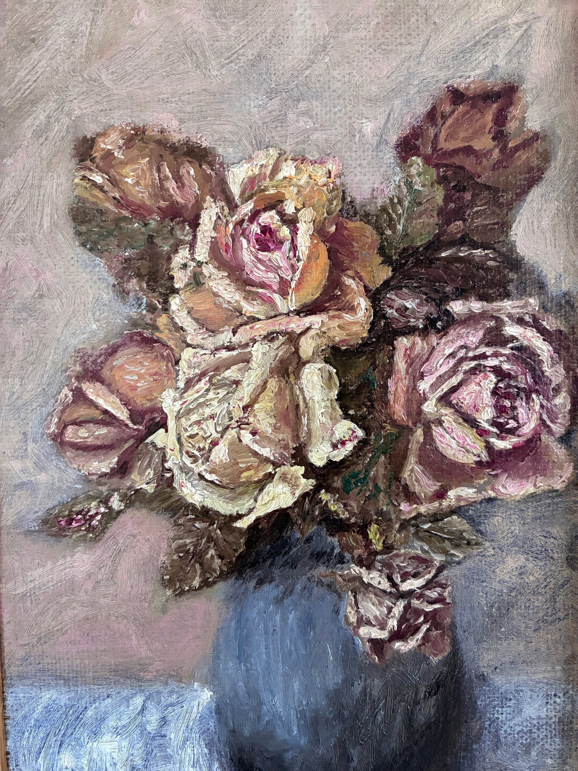 Vintage original flower oil painting, flower still life art