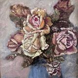 Vintage original flower oil painting, flower still life art