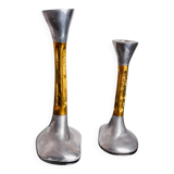 Pair of Brutalist candlesticks by David Marshall in bronze, Spain, 1970s