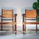 Armchair in oak and rush, brutalist style, designed by Charles Dudouyt, 1940s