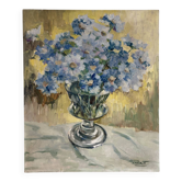Bouquet of blue flowers, oil on canvas signed