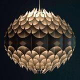 Rhythmic sculptural globe pendant light by H. Milanda, Scandinavian design, 1970