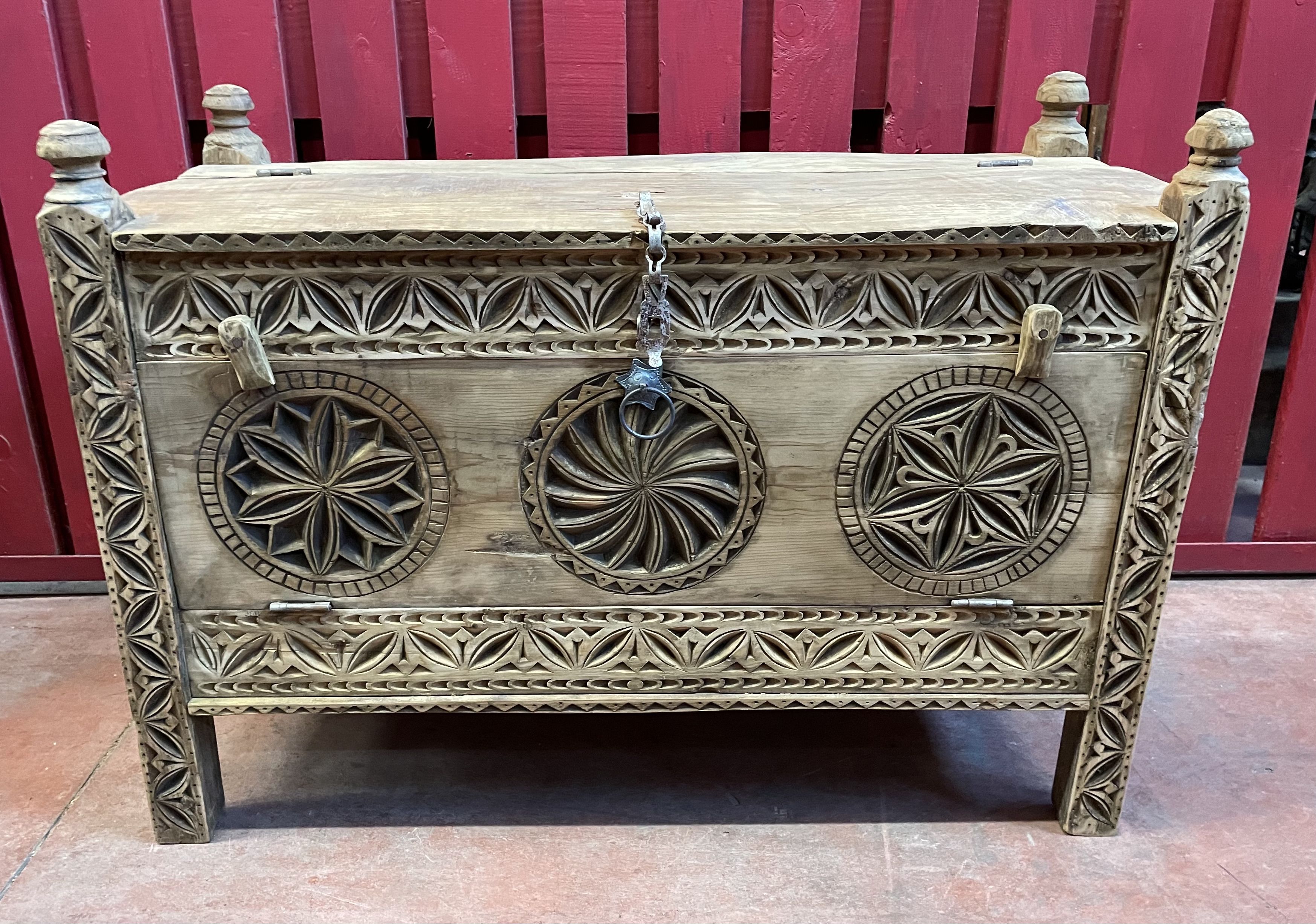 Pakistan, Swat Valley, former Cedar Wood Wedding Chest Fully Carved by Hand