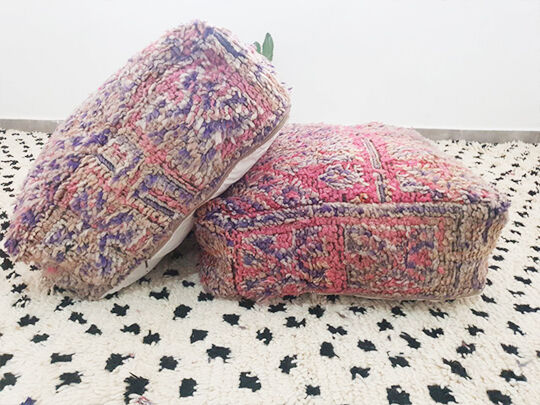 Ensemble de 2 poufs marocains en tapis