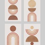 4 geometric art prints with circles and lines