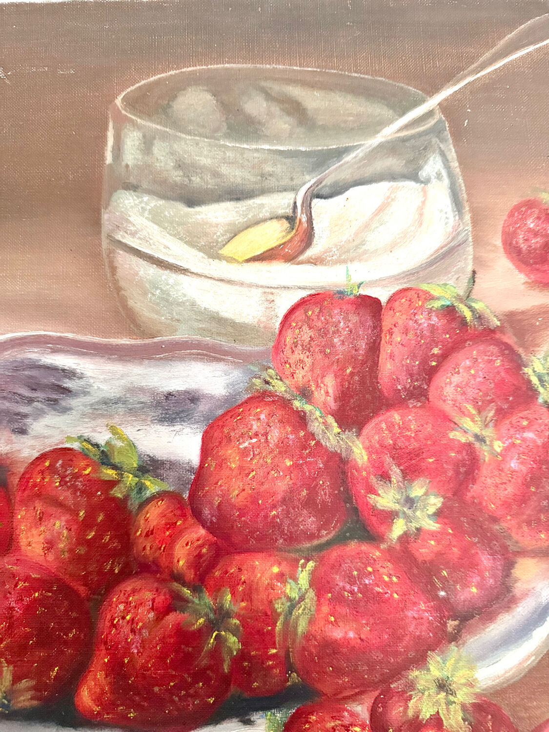 Oil on canvas, still life with strawberries signed Raymond JAFFRÉ (1918-2003)