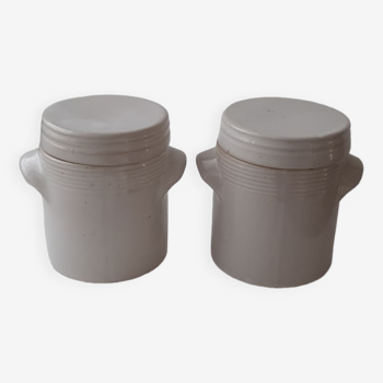 Pair of spice pots in glazed sandstone