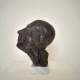 Mid Century Painted Plaster Bust of a Man on a Marble Base, 1976
