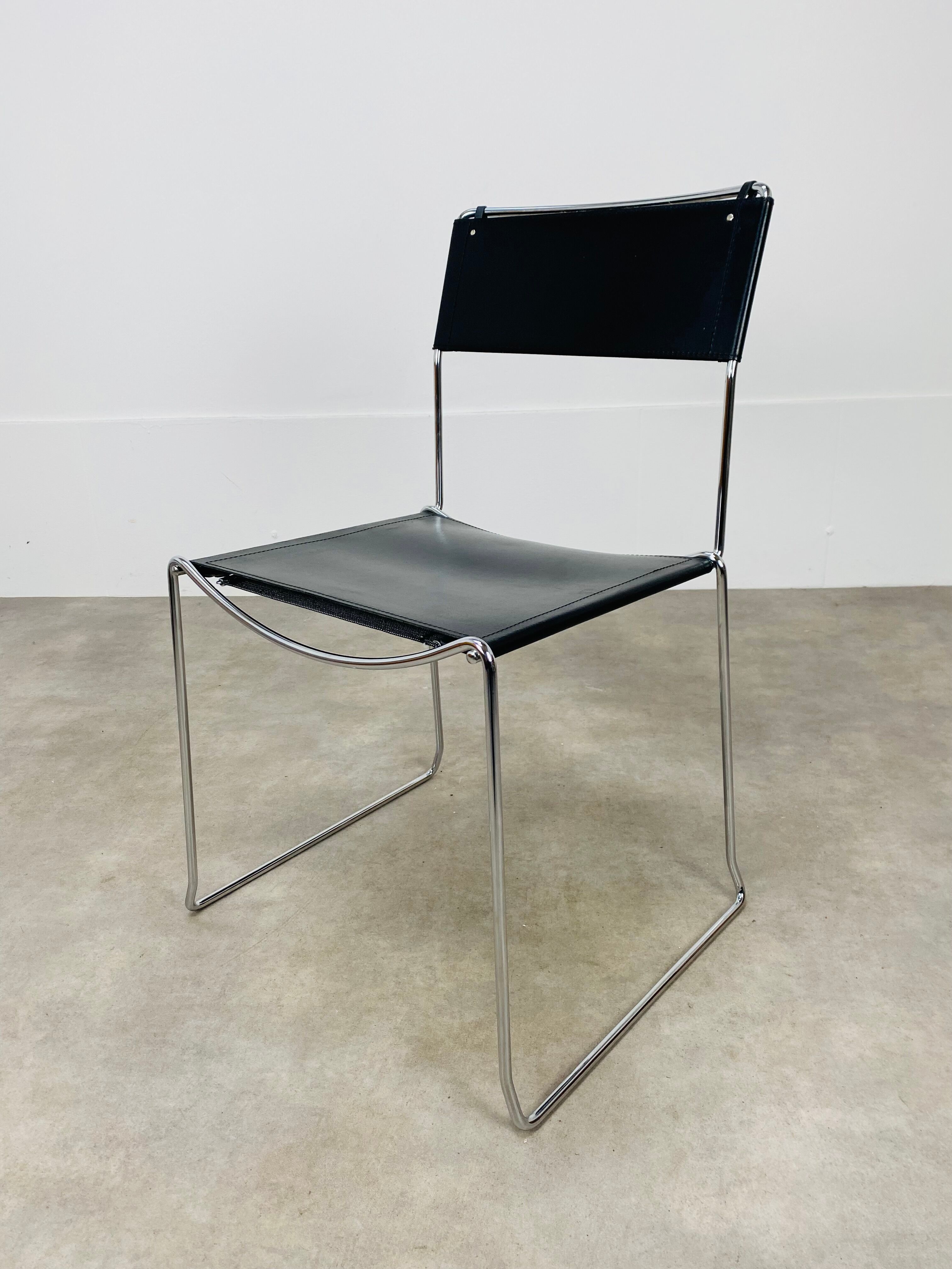 4 chairs Spaghetti Giandomenico Belotti black leather for Alias