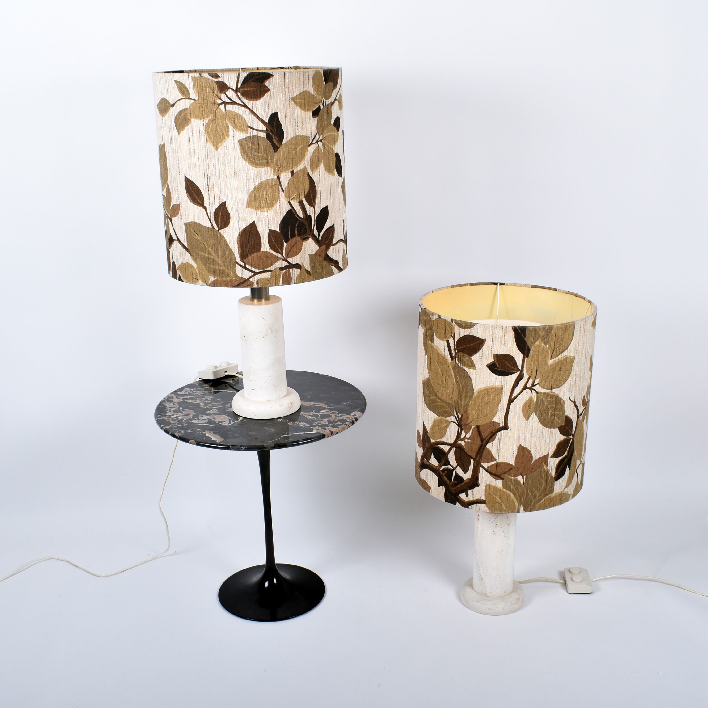 Pair of travertine lamps with three lights, Italy, 1970