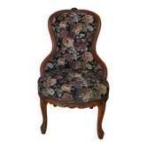 Fauteuil vintage brocante, fauteuil à tricot fleuri, classique des années 30-50.