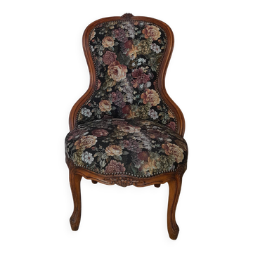 Fauteuil vintage brocante, fauteuil à tricot fleuri, classique des années 30-50
