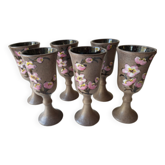 Set of 6 ceramic wine glasses Signed Vallauris Moby Jo's (By Marius Musarra