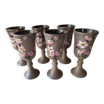 Lot de 6 verres à Vin en céramique Signé Vallauris Moby Jo's (Par Marius Musarra