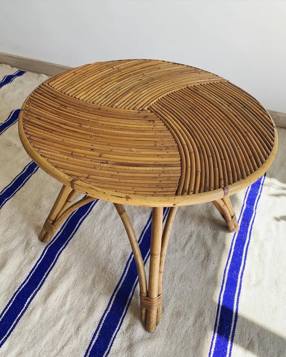 Vintage rattan and bamboo coffee table