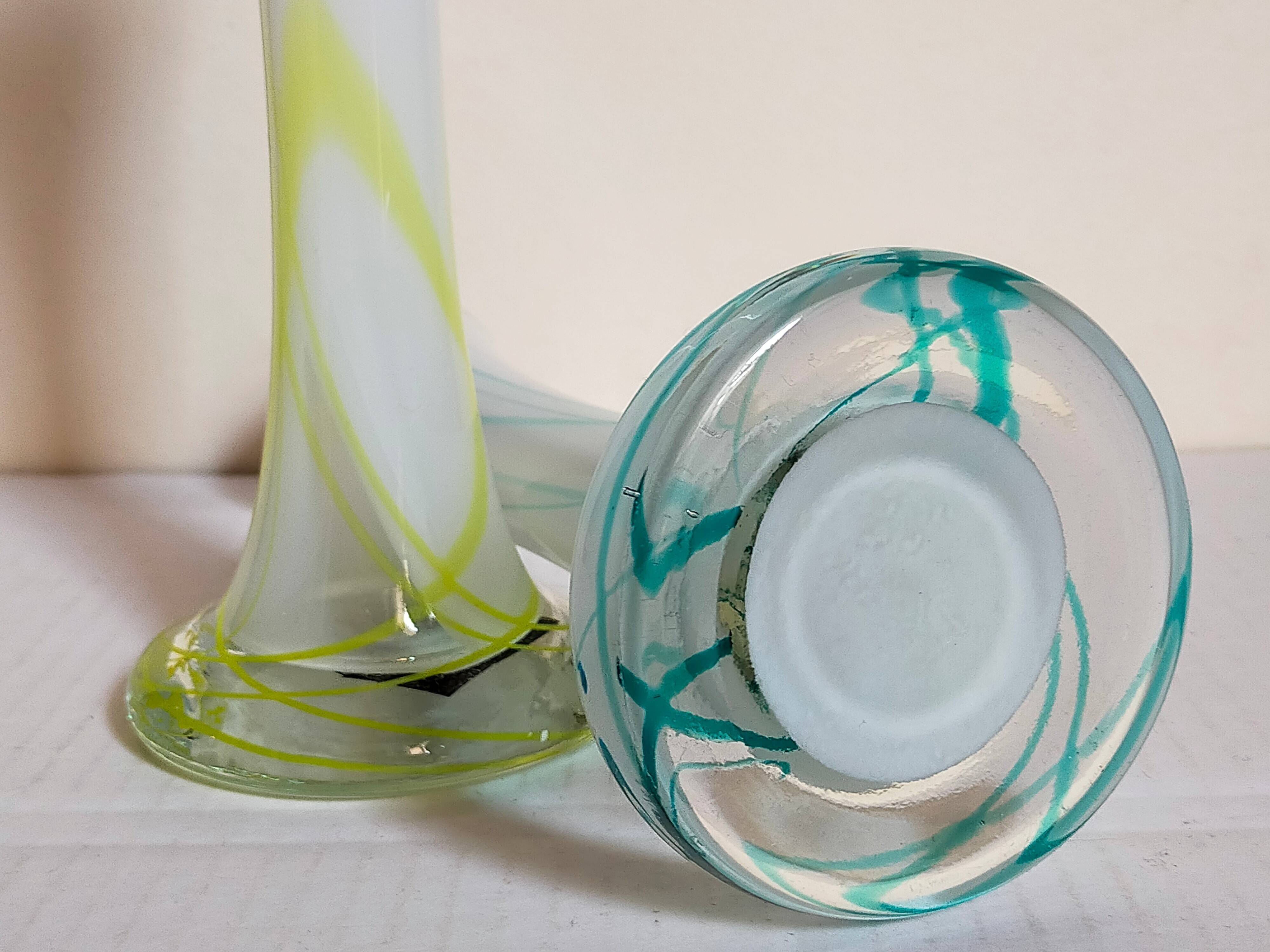 Duo of makora blown glass soliflores (krosno, poland) 1970s