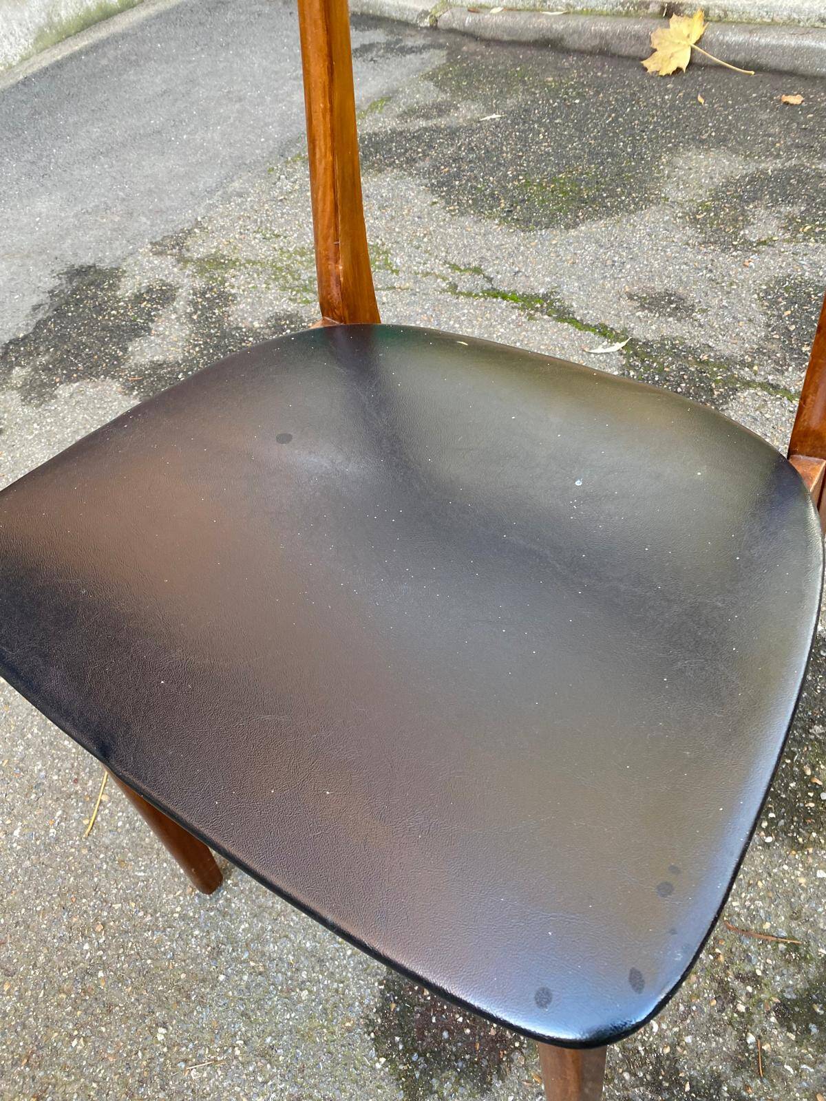 2 Scandinavian chairs in teak and black imitation leather, 1960s