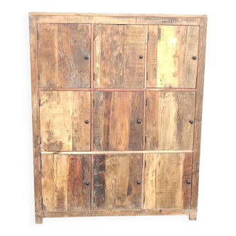 Armoire, meuble de rangement 9 portes en bois ancien